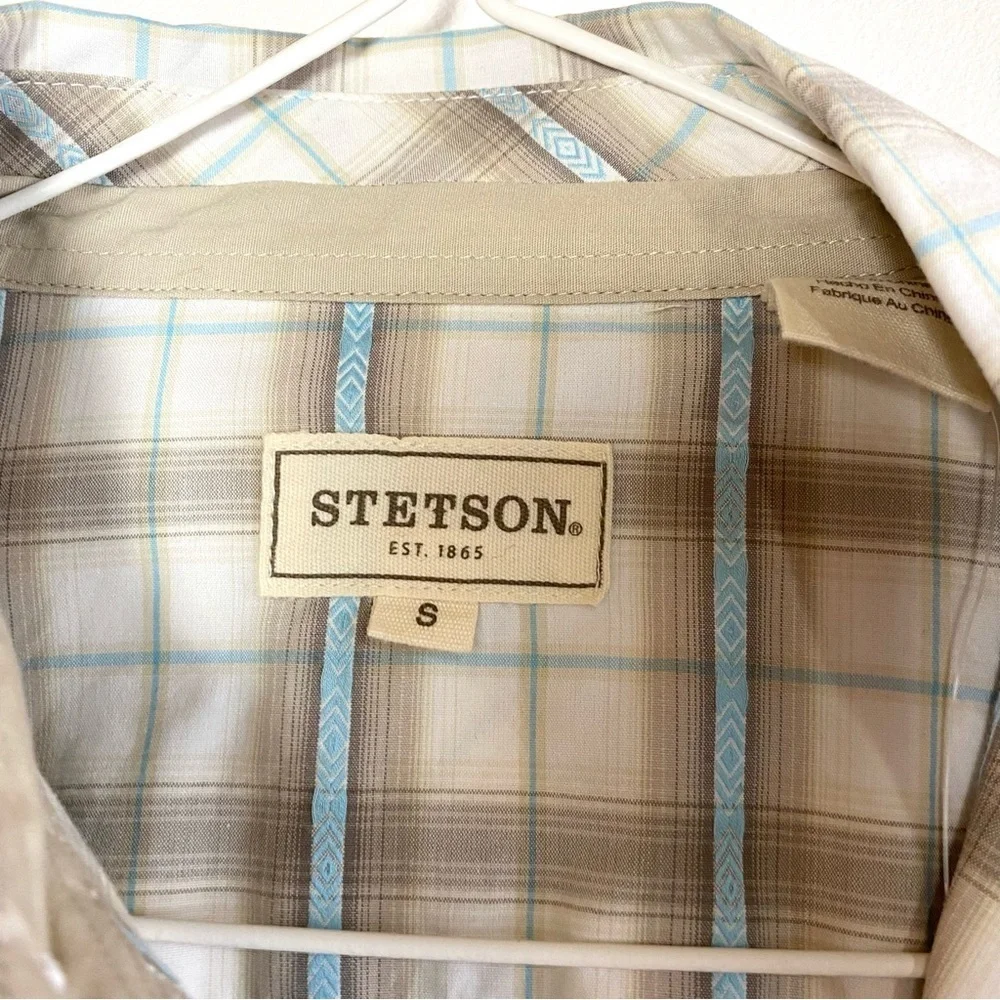 Stetson NWT Dobby Plaid Western button down Shirt Modern fit Mens size S